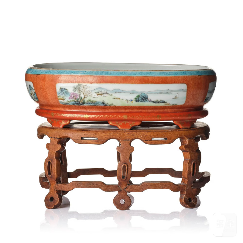A Chinese faux bois jardiniere,